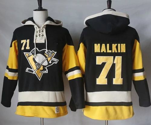 Penguins #71 Evgeni Malkin Black Alternate Sawyer Hooded Sweatshirt Stitched NHL Jersey - Click Image to Close